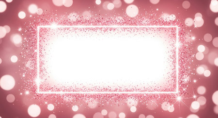 Pink bokeh background with white frame and glitter. Vector illustration.の素材