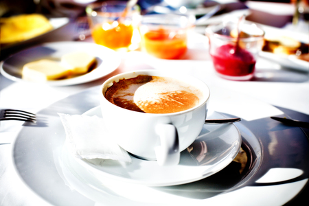 Delicious breakfast in a hotel restaurant.coffeeの写真素材