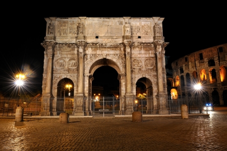 Night image Arch of Constantine in Rome in Italyの写真素材