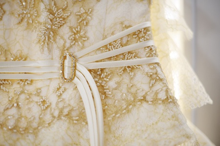 Close up of a beautiful wedding dress detailの写真素材