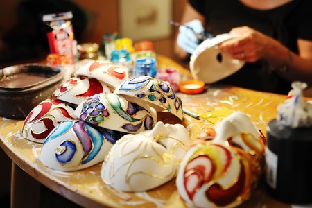 beautiful masks in a workshop of craftsmen of Venice, Italyの写真素材