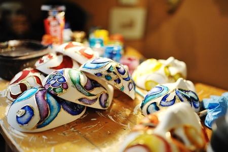 beautiful masks in a workshop of craftsmen of Venice, Italyの写真素材