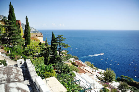 beautiful panoramic view of the Positano in the Gulf of Naples,  Mediterranean sea, Italyの写真素材