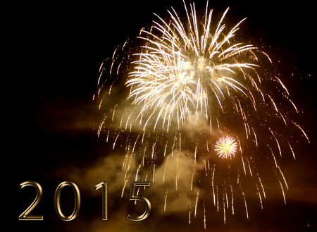 happy new year 2015 - colorful firework by nightの写真素材