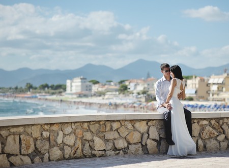 bride and groom in wedding day in Italyの写真素材