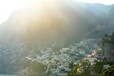 Positano panoramic view in a sunny day, Amalfi Coast, Italyの写真素材