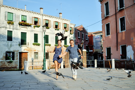 smiling happy couple in Venice, Italyの写真素材