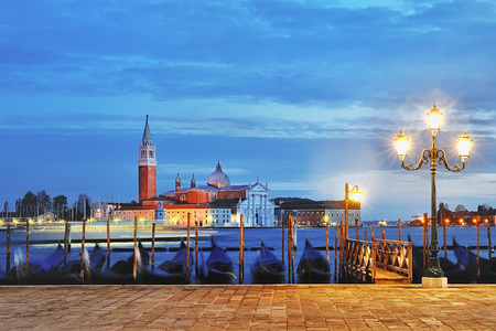 view of Canal Grande from Piazza San Marco at blue hour, Venice, Italyの写真素材