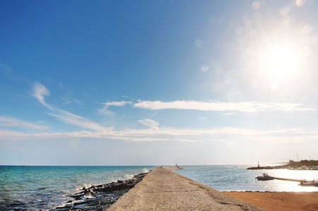 sea and sky in a summer day in the port of Ostuni, Apulia, southern Italyの写真素材