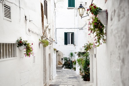 alley in white city Ostuni, Apulia, southern Italyの写真素材