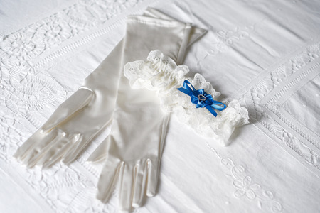 Bride white garter and gloves - wedding accessoriesの写真素材