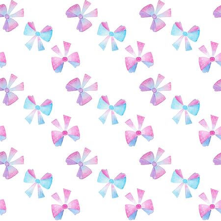 Watercolor bows seamless pattern texture on white backgroundの写真素材