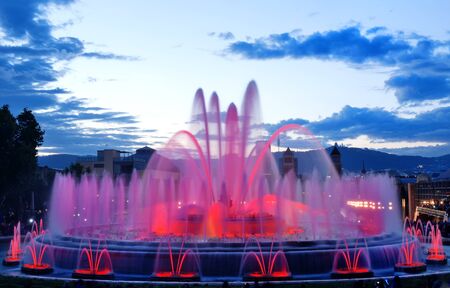Barcelona magic fountain in Plaza de Espana, Spain, Europeの写真素材