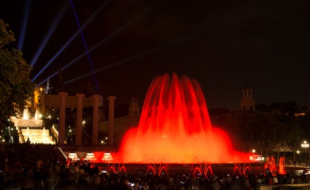 Barcelona magic fountain in Plaza de Espana, Spain, Europeのeditorial素材
