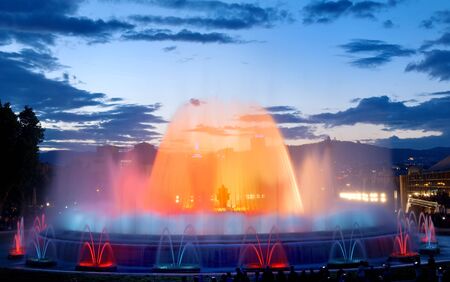 Barcelona magic fountain in Plaza de Espana, Spain, Europeのeditorial素材