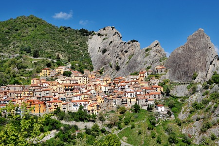 Castelmezzano, Basilicata, Italy - mountain village built in the dolomites rockの写真素材