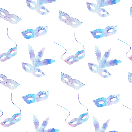 Hand drawn watercolor painting with venetian carnival masksの写真素材