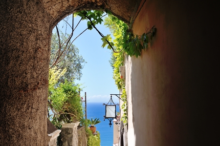 Characteristic alley in Positano town, Amalfi coast, Italy, Europeの写真素材