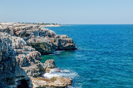 Apulia, Southern Italy, Europe - blue sea and cliff in Polignano a mareの写真素材