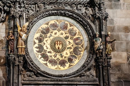 Astronomical Clock Tower detail in Old Town of Prague, Czech Republic, Europeの写真素材
