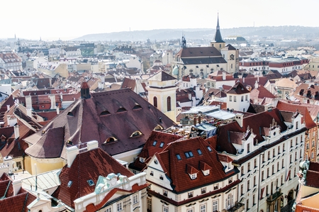 Prague panoramic view of cityscape and roofs, Czech Republic, Europeの写真素材