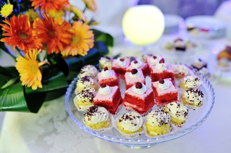 Dessert tasty delicious little sweet pastry in a trayの写真素材