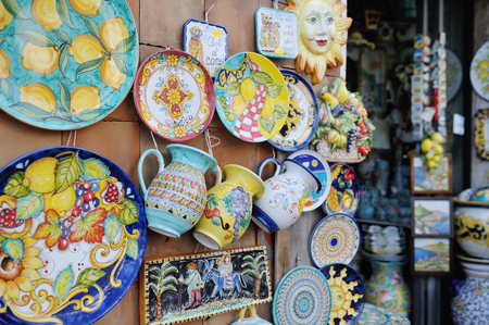 VIETRI SUL MARE, ITALY - April 27, 2018 Colorful ceramic shop in Amalfi Coastのeditorial素材