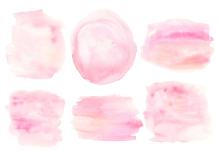 Set of watercolor pastel handmade textures in pink and orange colors.  Background for your projects. Isolated textures for wedding invitation, logo, post card and etc.の写真素材