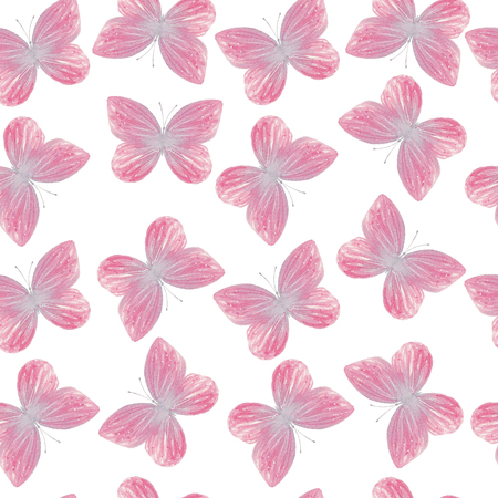 Watercolor pink butterfly seamless pattern hand drawn textureの写真素材