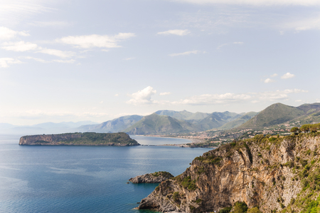 A breathtaking view from the panoramic terrace of San Nicola Arcella near the Arcomagno, Calabria, Southern Italy.の写真素材