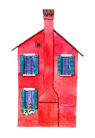 Hand paint watercolor cute illustration of a house from Burano  isolated on white background. Clipart for your design of cards, invitations, backgrounds and other purposes.の写真素材