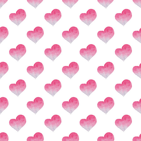 Watercolor seamless pattern with bright pink hearts. Cute decorative background. Wallpaper for...