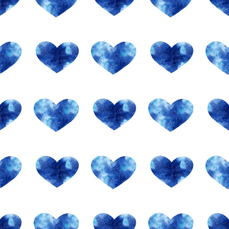 Watercolor seamless pattern with bright galaxy hearts. Cute decorative background. Wallpaper for season decoration, wrapping paper.の写真素材