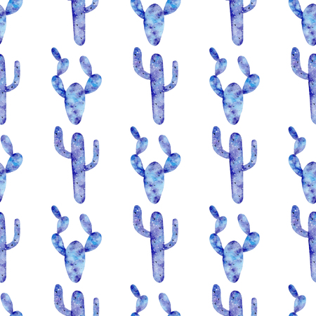 Seamless pattern with galaxy watercolor hand painted exotic cactus . It's perfect for textile design, digital paper, wrapping paper, wallpaper, background.の写真素材