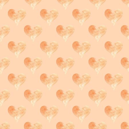 Seamless pattern with orange hearts. Hand drawn raster illustration. Decorative elements for design....