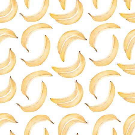 Banana yellow tropical fruit watercolor digital paper. Hand drawn seamless pattern clipart.の写真素材
