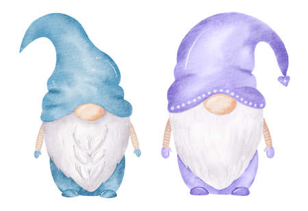 Blue and Purple Watercolor Easter Gnome Clipartの写真素材
