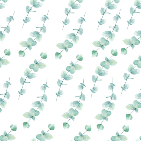 Watercolor seamless pattern with tropical leaves: palms, monstera. Beautiful allover print with hand drawn exotic plants.の写真素材