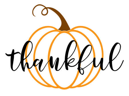 Vector autumn quote thankful with autumn pumpkin isolated on white background.のイラスト素材
