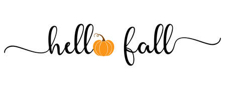 Vector autumn quote Hello Fall with autumn pumpkin isolated on white background.のイラスト素材