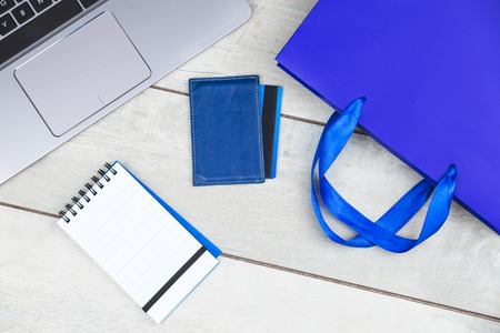 Shopping bags, credit card, laptopの写真素材
