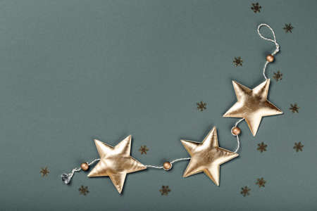 Merry Christmas and Happy New Year rich golden and crystal festive ornaments. Christmas stars and...