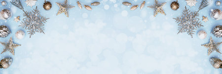 Merry Christmas and Happy New Year rich silver and crystal festive ornaments. stars glitter and...