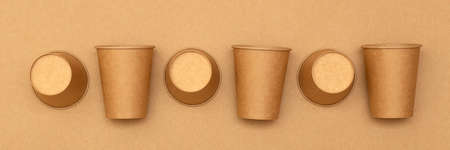Set of disposable paper cup, banner view. Zero waste plastic free conceptの写真素材