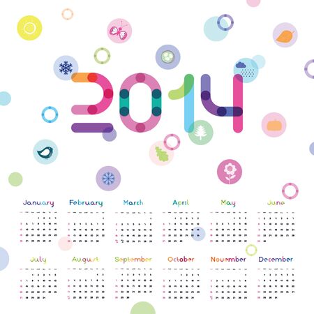 calendar for 2014 with symbols for seasonsのイラスト素材
