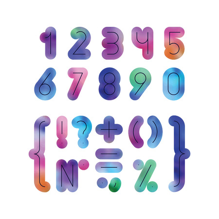 thin numbers and signs on a water color blur backgroundのイラスト素材