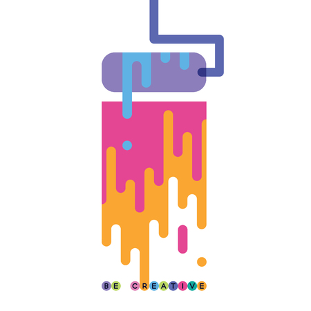 the vertical line of bright color drawn with the roller with paint smudgesのイラスト素材