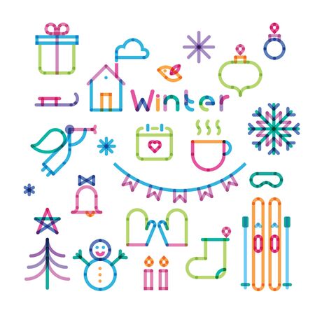 set of icons with effect of transparency winterのイラスト素材