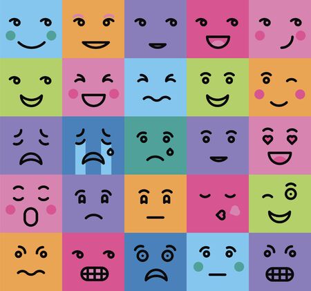 set of persons  emotion on a color backgroundのイラスト素材