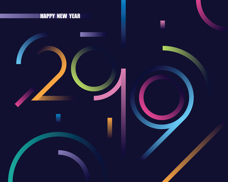 2019 happy new year abstract card design with gradientのイラスト素材